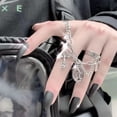 thumbnail image 4 of Gothic Punk Chain Finger Rings Set for Women Men 16Pcs Stackable Vintage Silver Knuckle Statement Rings Happy Cross Butterfly Ring Halloween Jewelry, 4 of 9