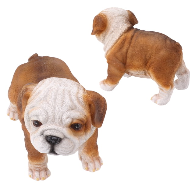 Statue de Chiot Bouledogue Anglais Sculpture Réaliste en Résine pour Décoration de Jardin Extérieur
