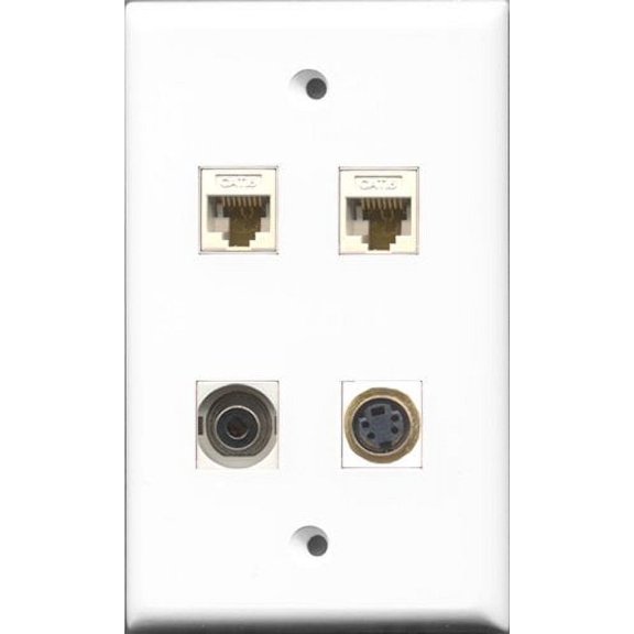 RiteAV 1 Port S-Video and 1 Port 3.5mm 2 Port Cat6 Ethernet White Wall Plate