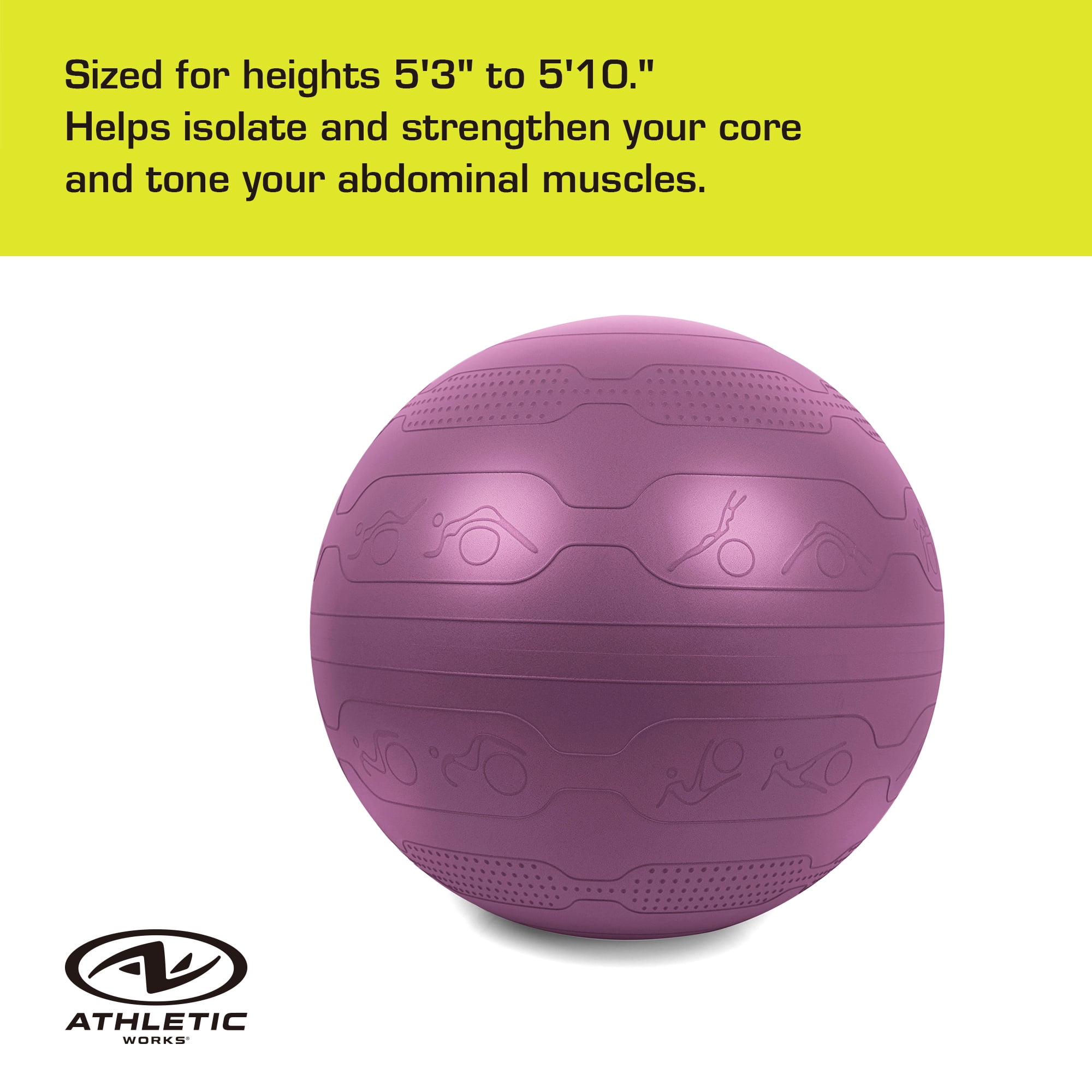 Athletic Works 65cm Yoga Ball, Anti-Burst, Exercises Poses Embossed