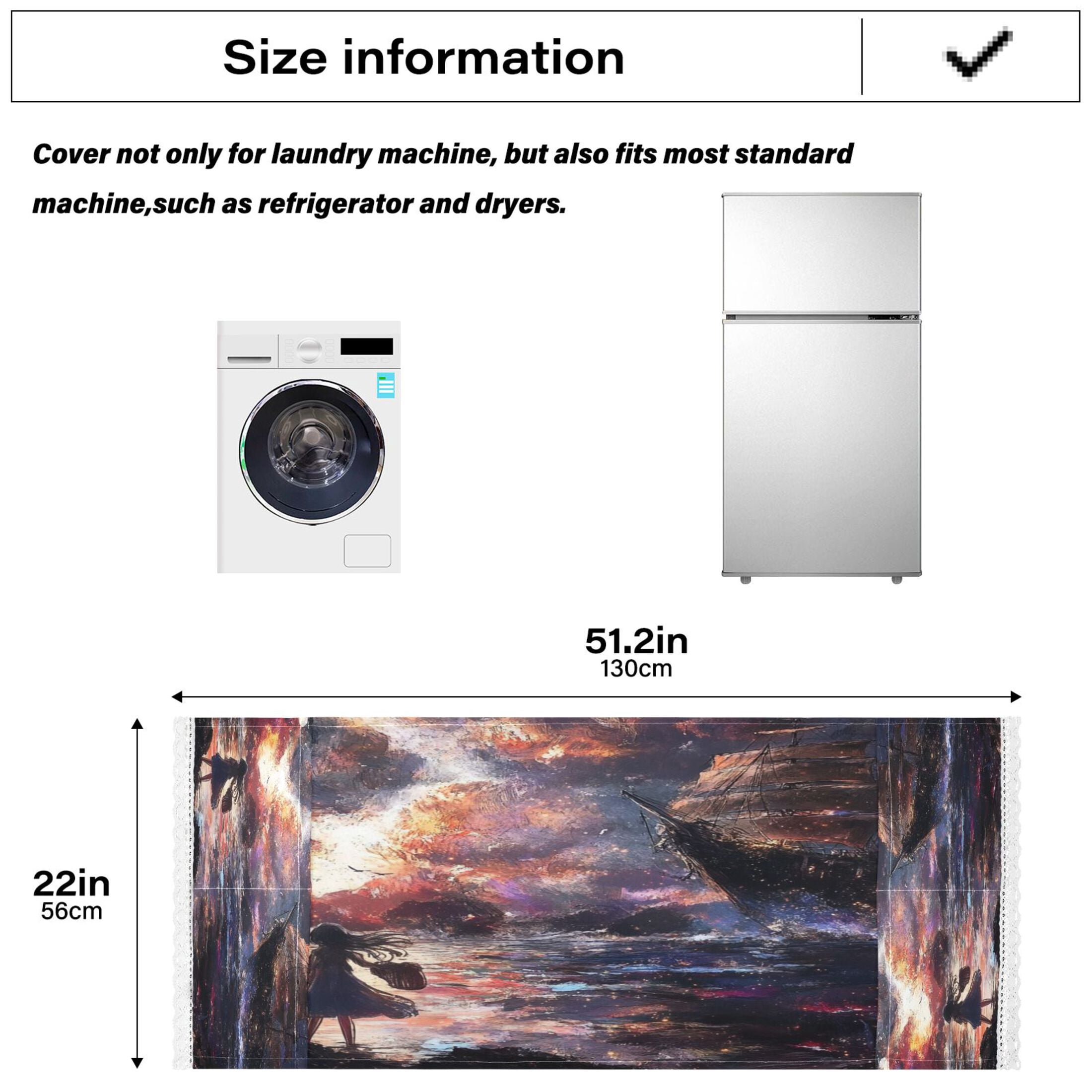 Girl Waiting for The BoatWasher and Dryer Covers Dust-Proof and Oil Resistant Fridge Cover with 4 Storage Pockets Washing Machine Top Cover for Laundry Kitchen Home 51.2 x 22 In