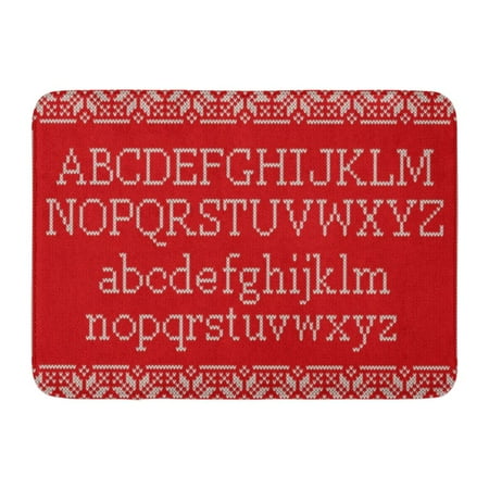 Fair Isle Xmas Jumper GODPOK Winter Red Jumper Christmas Knitted Latin Alphabet on Nordic Fair Isle Knitting Sweater Design Knit Rug Doormat Bath Mat 23.6x15.7 inch ()