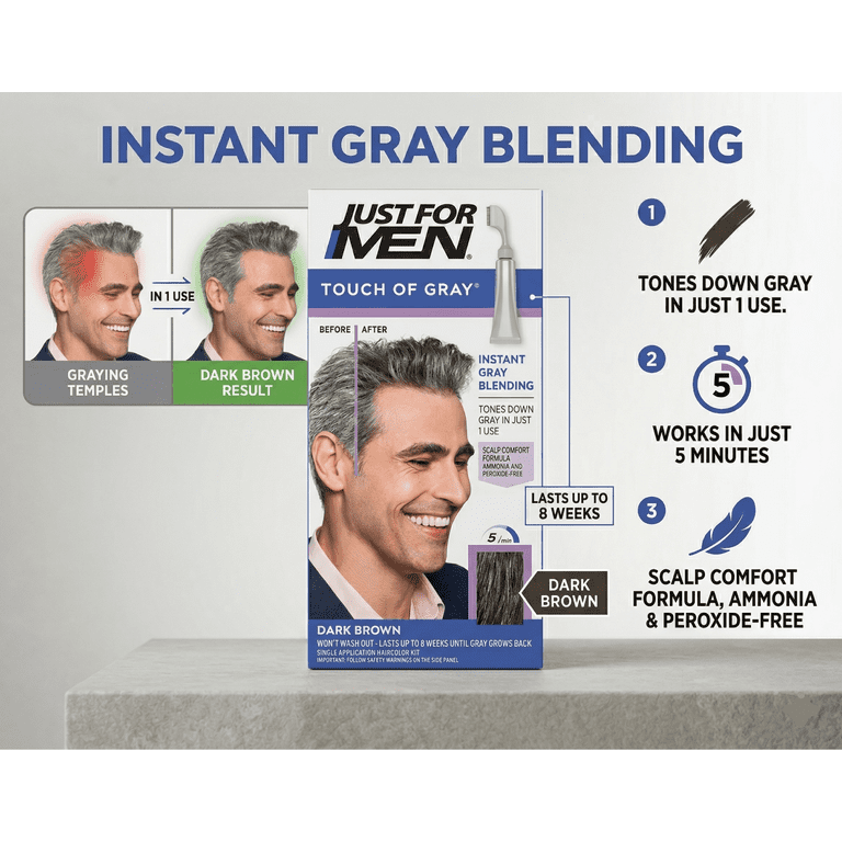 Just For Men Touch of Gray Hair Treatment T-45 Dark Brown, Grey