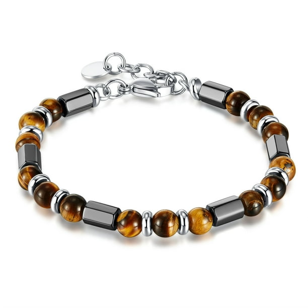 Pulsera geométrica con forma de ojo de tigre para hombre de acero inoxidable