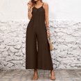 thumbnail image 2 of JULMCOMO Jumpsuits for Women Scoop Neck Adjustable Spaghetti Strap Loose Fit Summer Romper Low Back Sleeveless Wide Leg Flowy Jumpsuits Coffee XL, 2 of 7