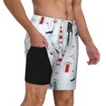 thumbnail image 3 of Picia Nautical Lighthouse Sailboat pattern Mens Swim Trunks with Compression Liner Stretch Beach Shorts Quick Dry with Zipper Pockets No-Chafing Board Shorts-, 3 of 9