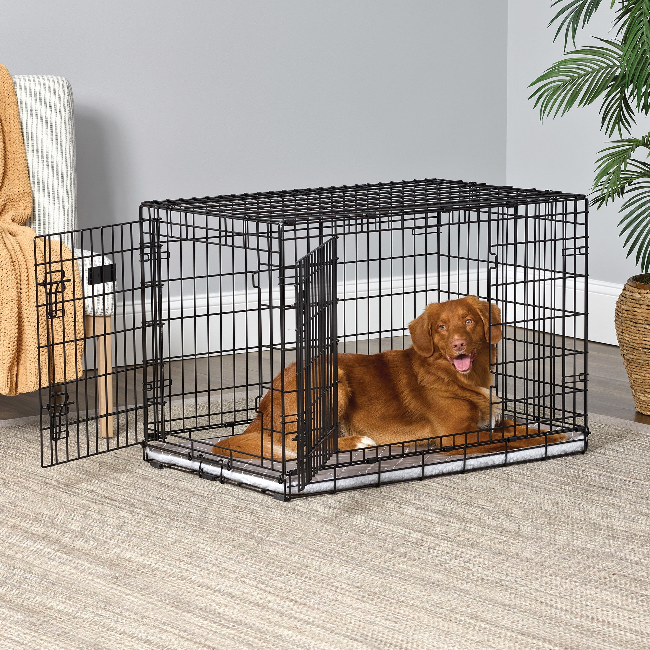 MidWest Homes for Pets QuietTime Reversible Dog Crate Pan Cover, 36 inch, Fleece, Mushroom Diamond