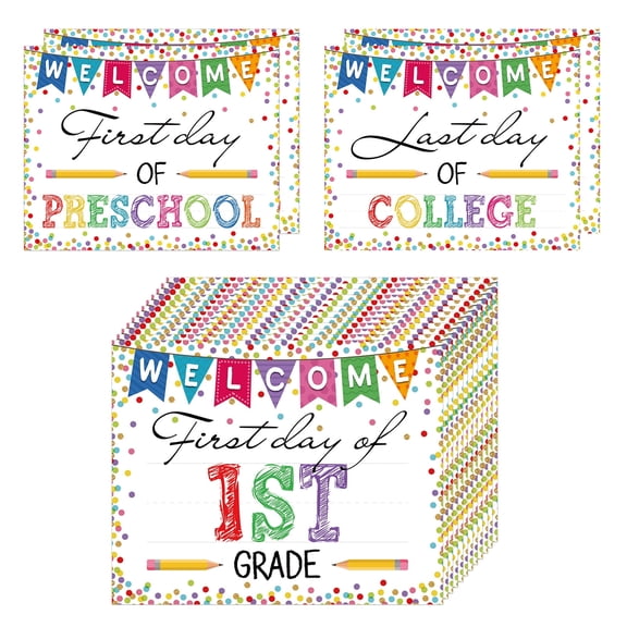 WaaHome 16Pcs First & Last Day of School Photo Props, 8"x10" Double-Sided Colorful Confetti Signs for Preschool to College, Back to School Supplies