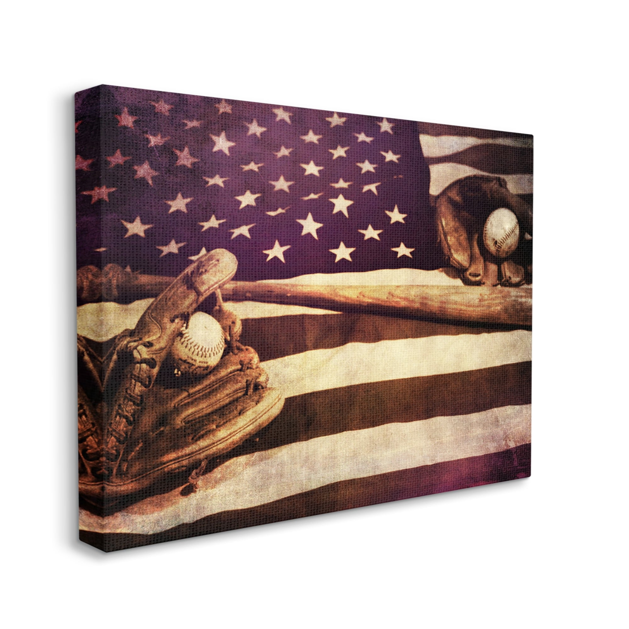 Stupell Industries American Flag Stripes Stars Baseball Mitt Sports Motif Canvas Wall Art, 20 x 16, Design by Daniel Sproul