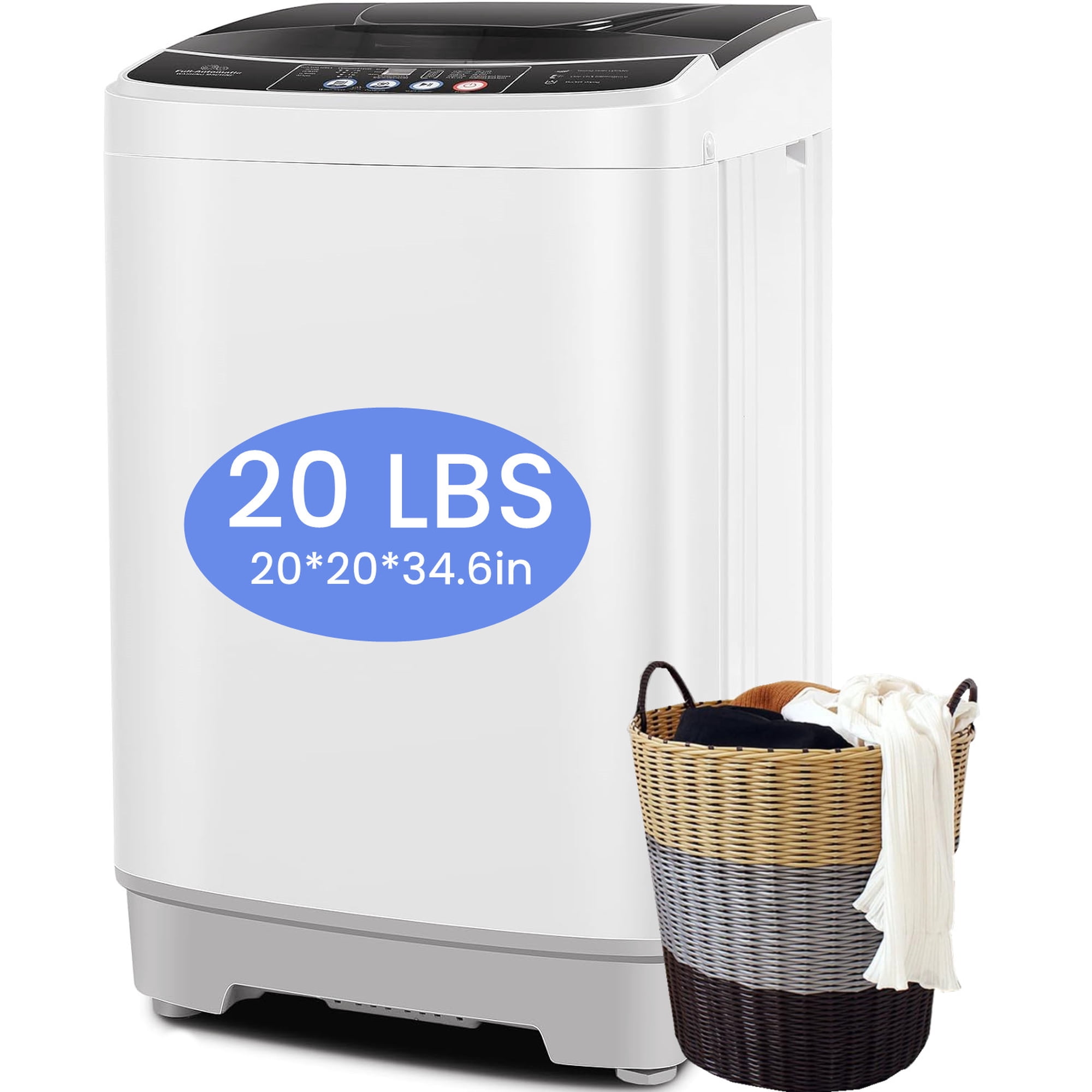 Veeboto Portable Washing Machine, Upgrade 20LBS Large Capacity Full Automatic Washing Machine, 2.8 Cu.ft Laundry Machine with 10 Programs and 8 Water Levels for Home, Apartment, Dorms