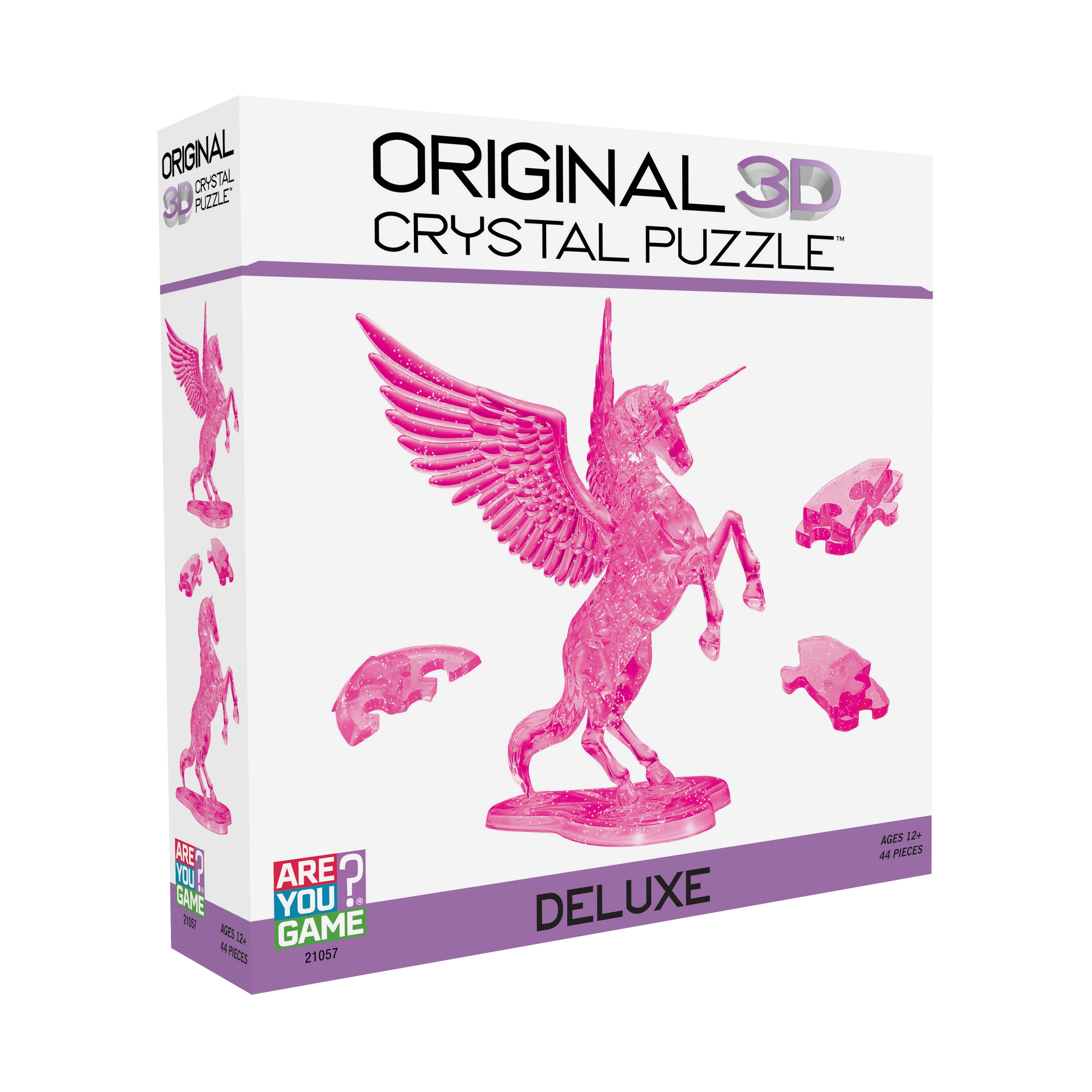 AreYouGame.com 3D Crystal Puzzle - Deluxe Unicorn (Hot Pink with Glitter): 44 Pcs