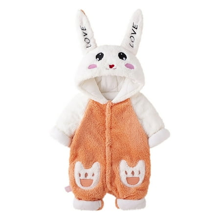 

Qcmgmg Infant Winter Hooded Long Sleeve Embroidery Warm Cartoon Romper