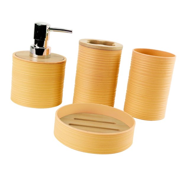 Conjunto de accesorios de baño 4x, bandeja de jabón, botella decorativa de loción de soporte para cepillo de dientes multipropósito para baño, hogar, amarillo