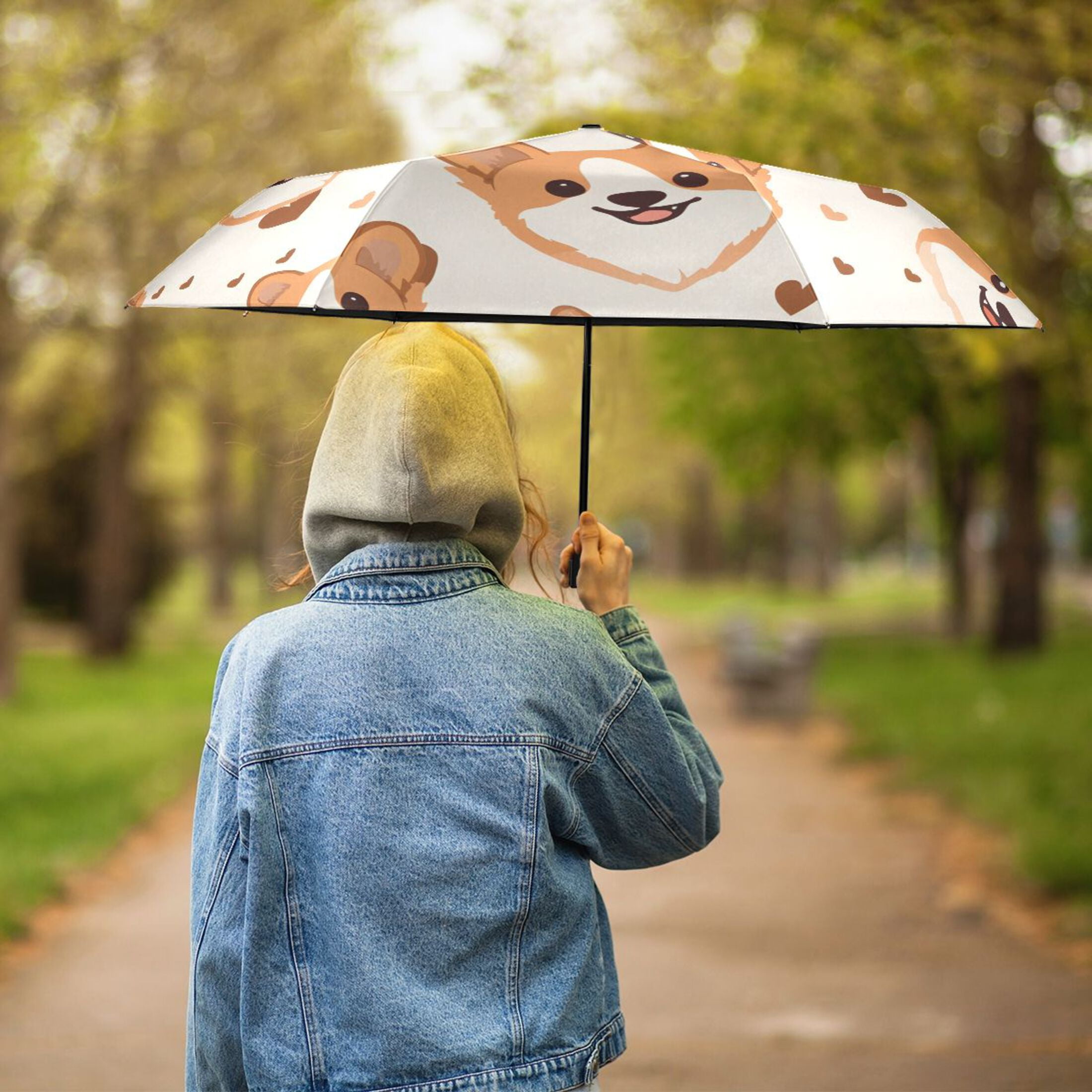 ALAZA Corgi Dogs UPF 50+ Compact Folding Umbrella for Rain Travel Umbrella Packable