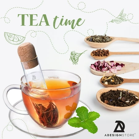 

Individual Tea Cup Glass Tube Infuser - Mini Infuser Filter for Fruit Herbal or loose leaf Tea with Cork Lid - Infuser Tea Strainer Brewing Tube Tumbler Mags & Teapots