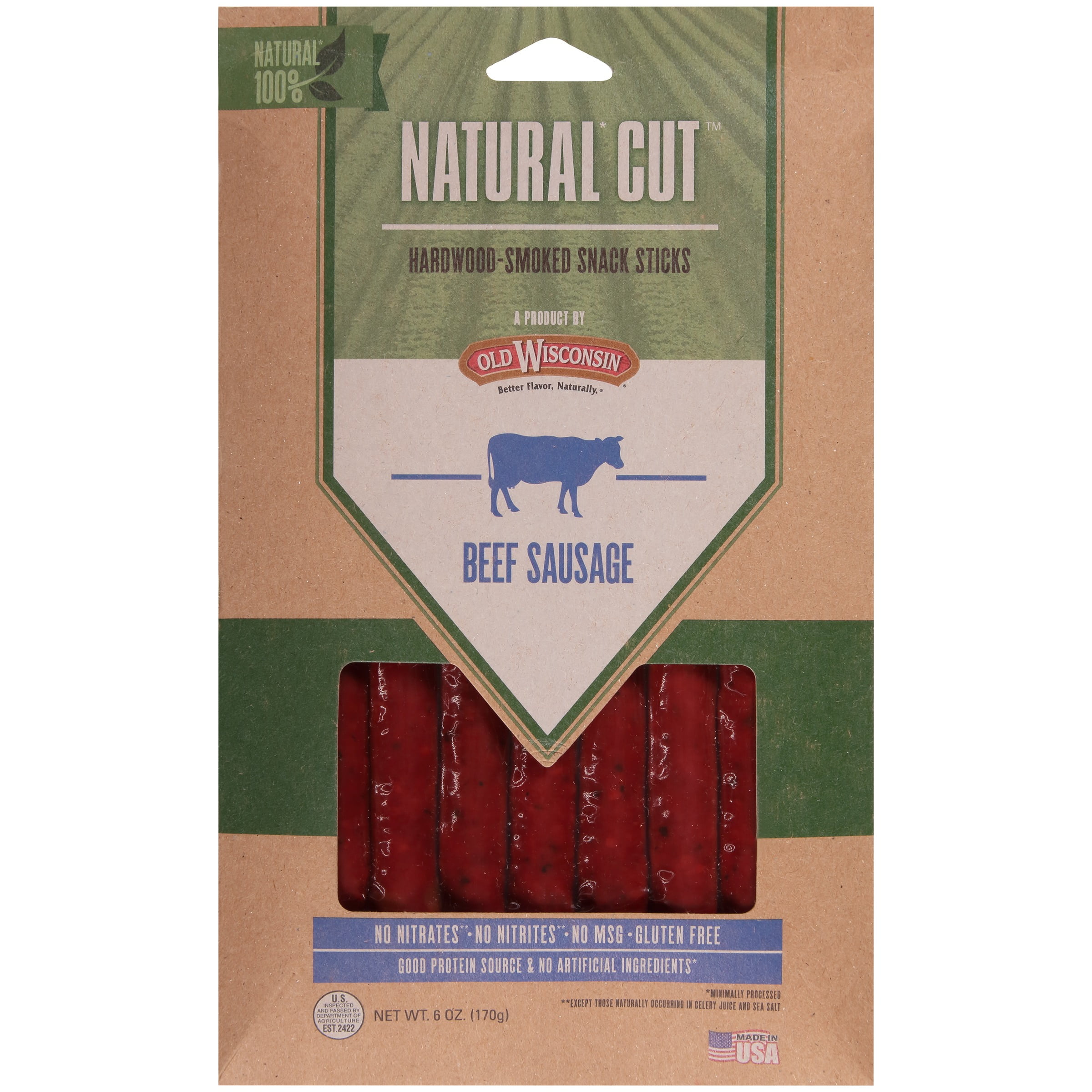 Old Wisconsin Natural Cut Hardwood-Smoked Beef Sausage Snack Sticks 6 oz. Pack by Old Wisconsin Food PRoducts Co. Inc.