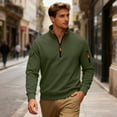 thumbnail image 3 of Men's Fleece Round Neck Pullover, Solid Color Hoodie Fleece Jacket for Winter, Outdoor Activities, Camping and Cold Weather Protection,Army Green,L, 3 of 6
