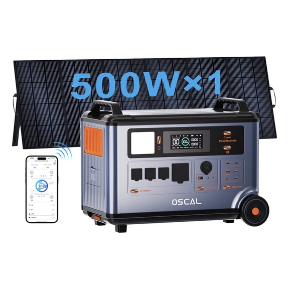 OSCAL Promax6000 6000W Solar Generator with 1x500W Panel 3600WH LiFePO4 120V/240V Portable Power Station