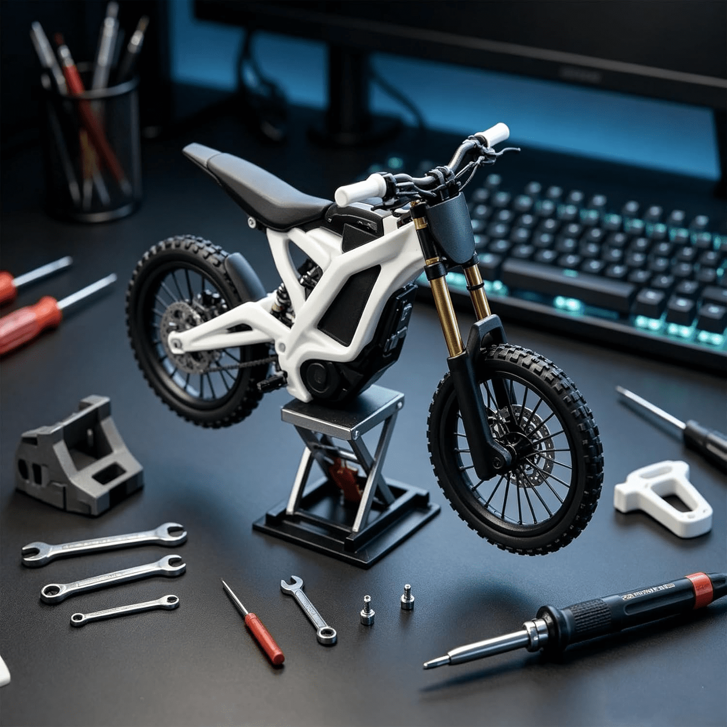 Compatible with Surron Light Bee X 1:9 Electric Dirt Bike Model, Realistic 3D Printed Racing Bike Scale Model with Functional Linkage and Movable Wheels