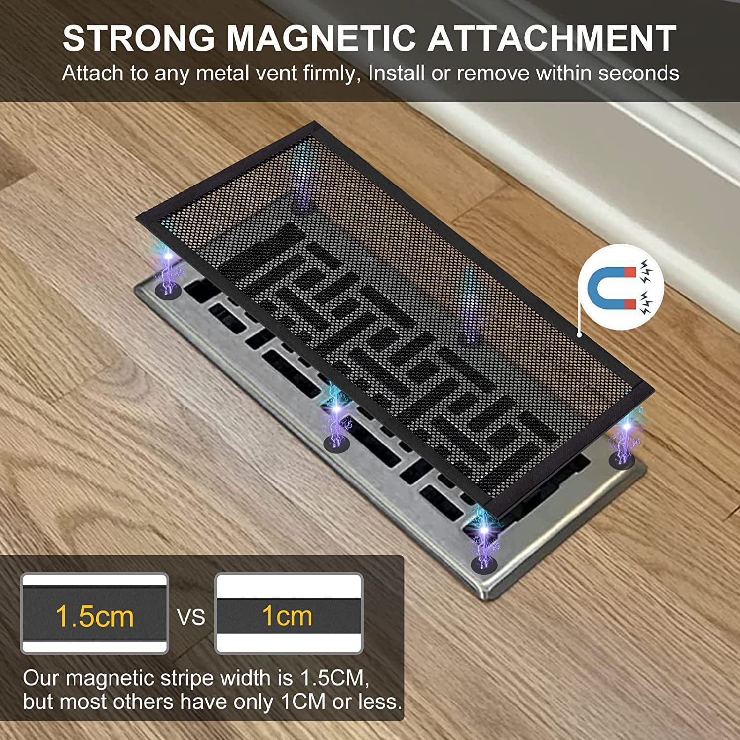 2 Pack DIY Floor Register Vent Cover, 15.7 x 11.8 inch Magnetic Vent Cover Floor Register Trap AC Air Vent Screen Mesh with 8PCS Magnetic Strip for Floor Wall Ceiling Catch Debris Hair Insect