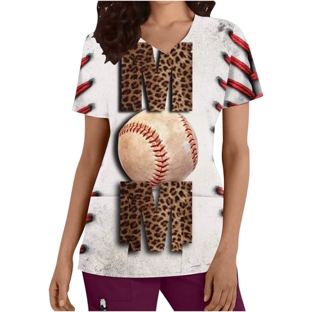 Blusa elegante de manga corta con cuello en V para mujer, blusa de bolsillo con estampado de uniforme de trabajo OAVQHLG3B Store lin121212
