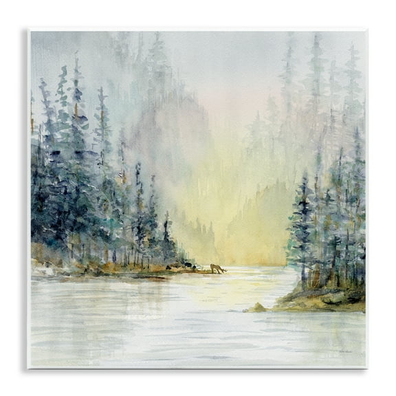 Stupell Industries Woodland Lake Scene Landscape & Nature Painting Unframed Art Print Wall Art, 12 x 12
