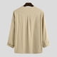 thumbnail image 5 of Camisa de lino de algodón para hombre, camiseta holgada informal de moda de otoño con cordón para hombre, camiseta de manga larga de Color puro para playa, Yoga, caqui M, 5 of 7