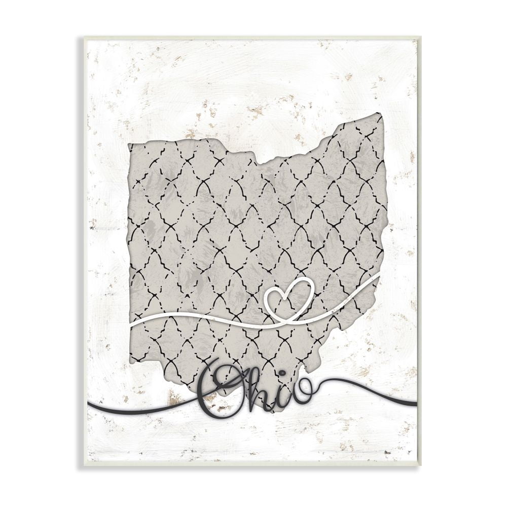 Stupell Industries Ohio Patterned Grey US State Design Wall Plaque by Ziwei Li