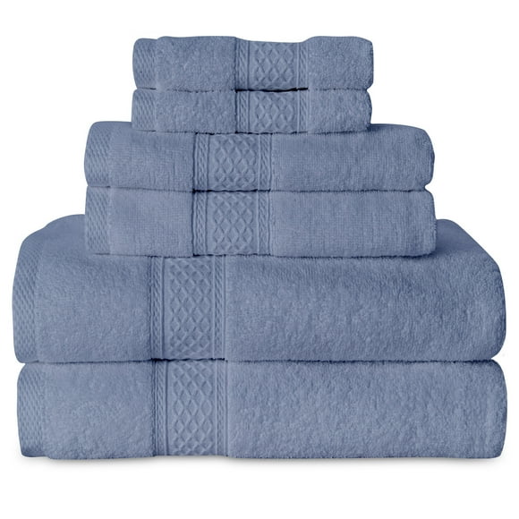 Gogreen Blue Bath Towel Sets of 6 Pieces, 2 Bath Towels 2 Hand Towels 2 Washcloths, 100% Cotton Highly Absorbent Towels for Bathroom, Gym, Hotel (Blue)
