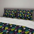 thumbnail image 2 of Nature Comforter & Sham Bedding Set, Tropical Leaves in Pastel Funky Tones Monstera Orchids Branches Concept, 3 pcs Duvet Set Microfiber Filling Quilt, 5 Sizes, Lime Green and Purple, by Ambesonne, 2 of 4