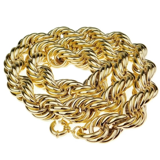 Mens 14k Gold Plated Rope 36" Inch x 25MM Wide Hip Hop Chain Huge