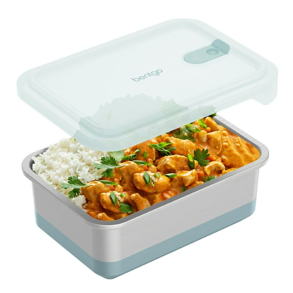 Bentgo MicroSteel Heat & Eat Container – Microwave-Safe, Leak-Proof, Easy-to-Clean, Lightweight Stainless Steel Reusable Food Storage with Airtight Silicone Lid (Family Size; 8.5-Cup Capacity; Aqua)