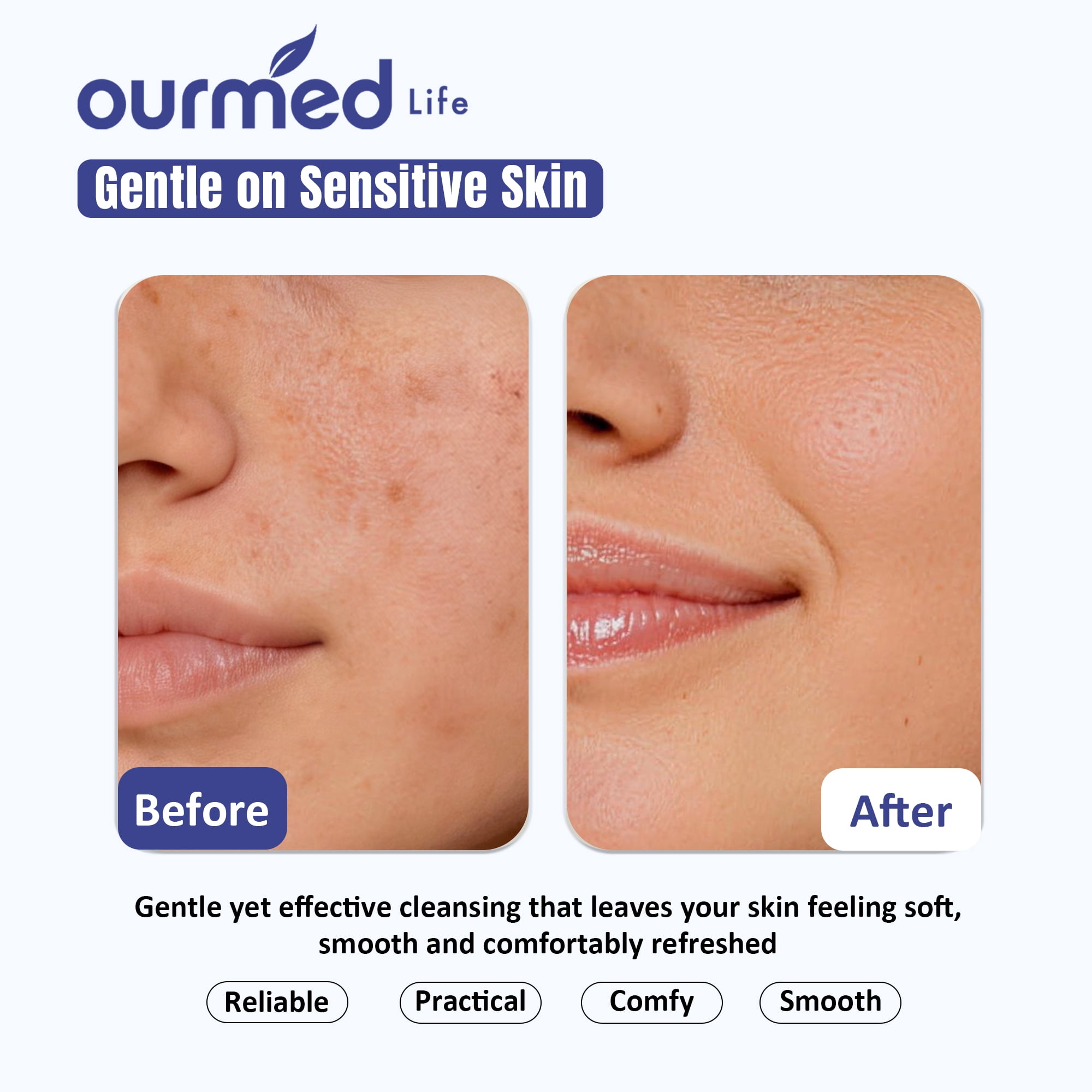Ourmed Life 100Ct Dry Disposable Face Towels Cleansing Wipes for Face Sensitive Skin Washcloths 7.8" x 7.8"