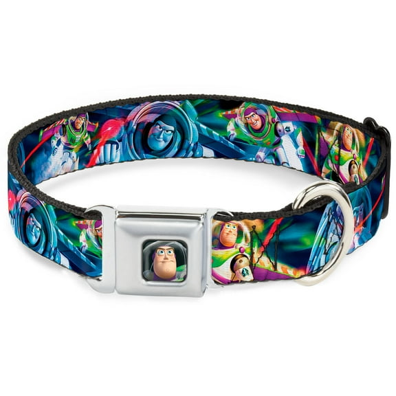 Disney Pet Collar, Dog Collar Metal Seatbelt Buckle, Buzz Lightyear Action Poses Stacked, 20 to 31 Inches 1.5 Inch Wide