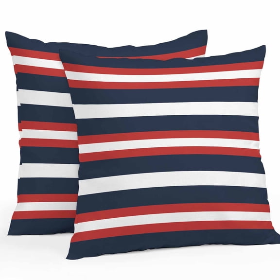 Red Navy Blue Stripe Outdoor Pillow Covers Set of 2 Modern Abstract Waterproof Throw Pillow Case Decorative Square Cushion Cover for Patio Couch Garden Balcony, 16"x16"