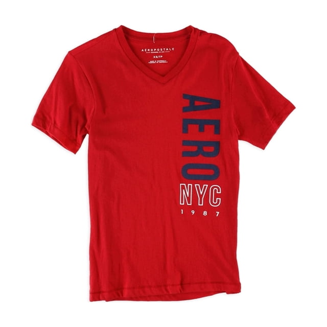 Aeropostale NYC playera gráfica con cuello en V para hombre, rojo, XS