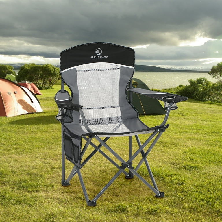 Alpha Camp Oversized Camping Chair Portable Folding Chair Heavy-Duty Steel Frame Mesh Chair with Cup Holder Suitable for Outdoor Fishing Camping