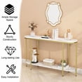 thumbnail image 3 of imerelez 42 inch Console Table 2 Tier Narrow Entryway Table with Storage Shelves Faux Marble Narrow Table for Living Bedroom Hallway Office Easy Assembly, Gold & White, 3 of 8