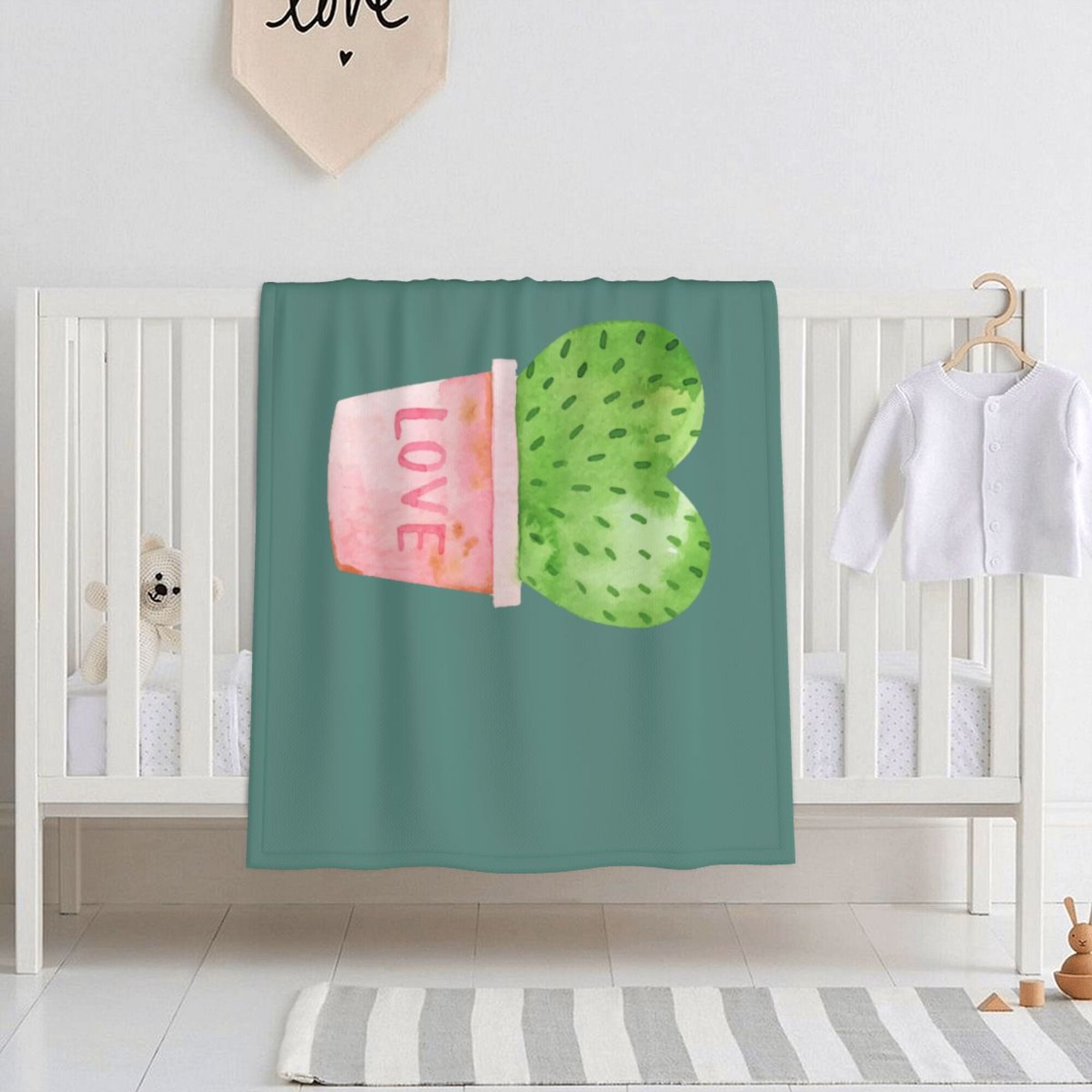 Personalized Green Cactus Fleece Baby Blanket - Custom Name Blanket 30x40 Inches, Soft Gift For Newborn Or Baby Shower
