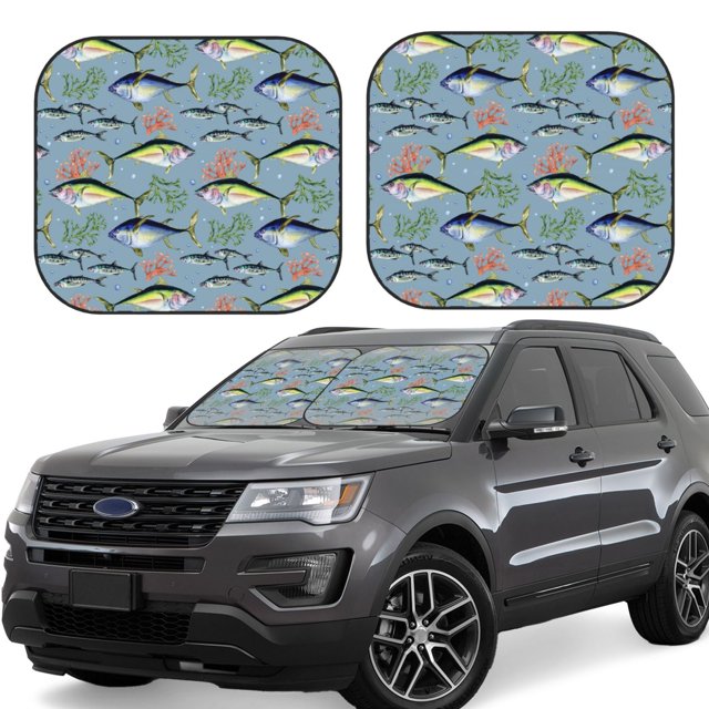 Balery Various Wild Sea Fish Parasol para parabrisas de coche de 2 piezas | Parasol plegable para parabrisas delantero de coche para la mayoría de sedanes-Small