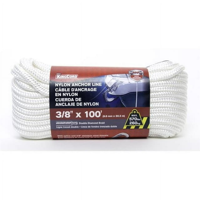 Mibro 459021BG 0.37 in. x 100 ft. White Nylon Double Diamond Braid Anchor Line Rope