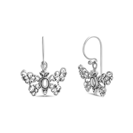 Oxidized Butterfly Earrings Willowbird Women's Polished Butterfly Design Hook Earrings in Oxidized Sterling Silver ()