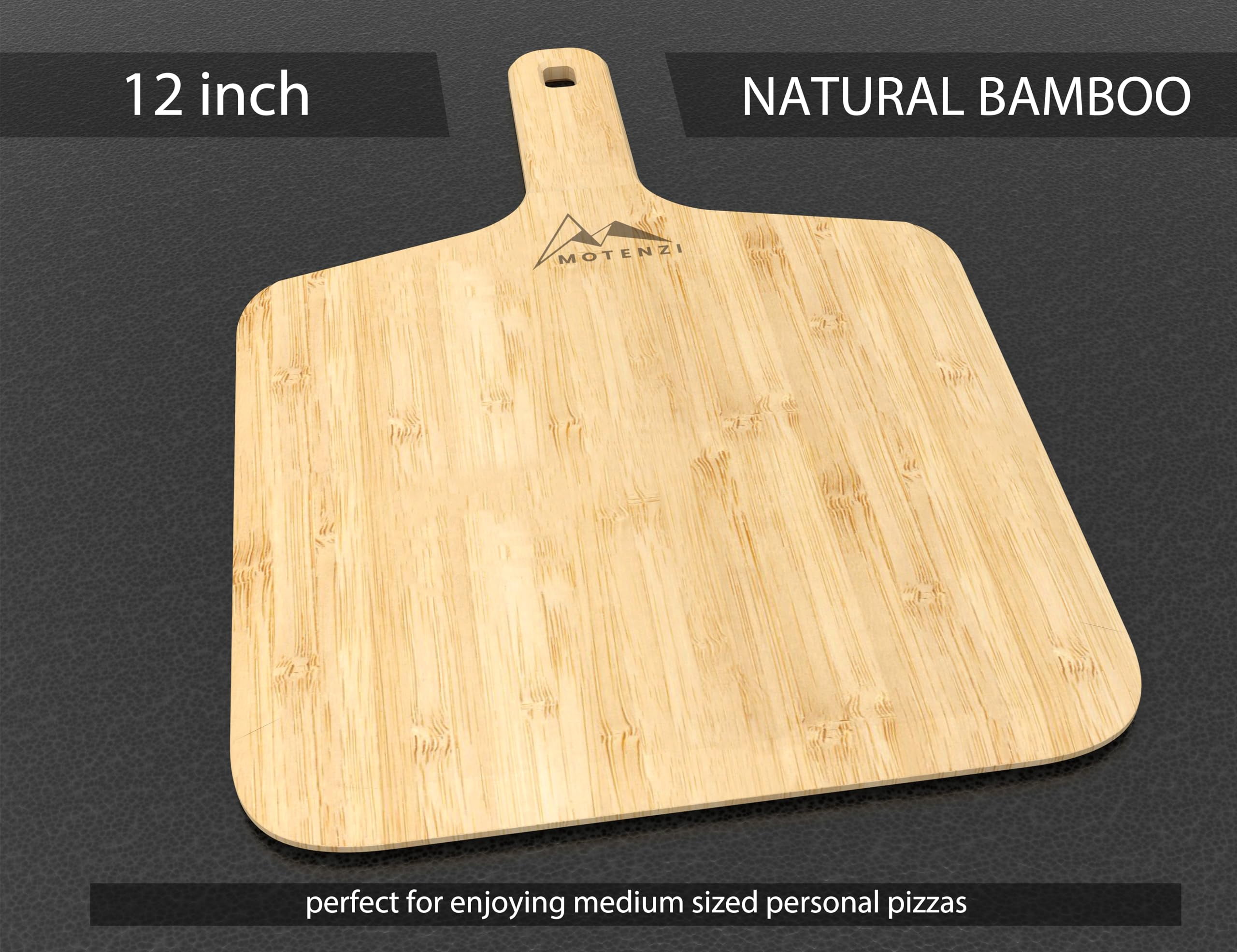 MOTENZI Bamboo Pizza Peel With Cutter and Server, Bamboo Pizza Board Wooden Pizza Paddle Spatula Oven Accessory for Baking Homemade Pizza, Wood Cutting Board for Cheese Bread Fruit Vegetables