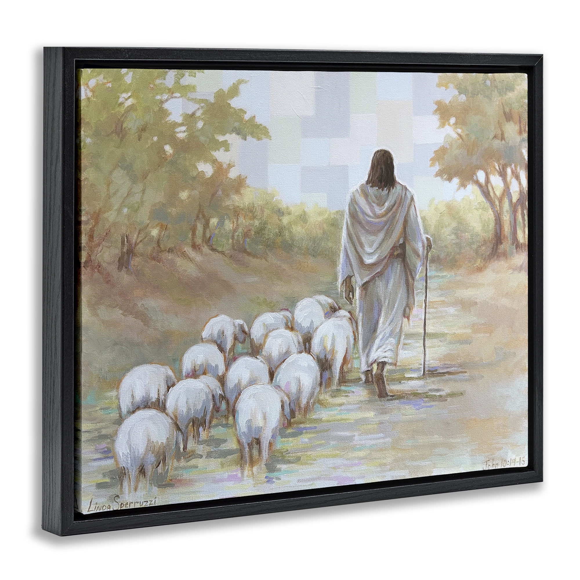 Stupell Industries Lead On Good Shepherd Black Framed Floater Canvas Wall Art, design by Linda Sperruzzi