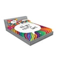 thumbnail image 2 of Ambesonne Colorful Fitted Sheet & Pillow Sham Set, Hippie Retro Words, Full, White, 2 of 2