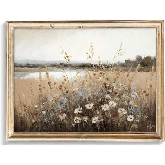 Vintage Wall Art, Classical Wildflower Field Wall Painting Canvas Prints Farmhouse Wall Art French Country Wall Decor Vintage Landscape Art Pictures for Bathroom Kitchen Decor