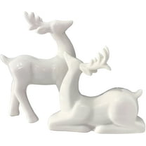 QIAOIDEA Pack 2 Porcelain Christmas Reindeer Figurines Mini Animal Reindeer Decor Deer Statues Sculpture Collectible Figurines