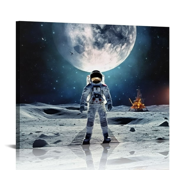 COMIO - Astronaut Standing on the Moon Overlooking Planet Earth Poster Canvas Print Wall Art Landscape Picture Printed on Canvas NASA Home Decoration Giclee Artwork 20x16in