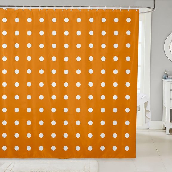 Orange Polka Dot Shower Curtain Waterproof Fabric Bath Curtain with Hooks for Bathroom 71x71 inches