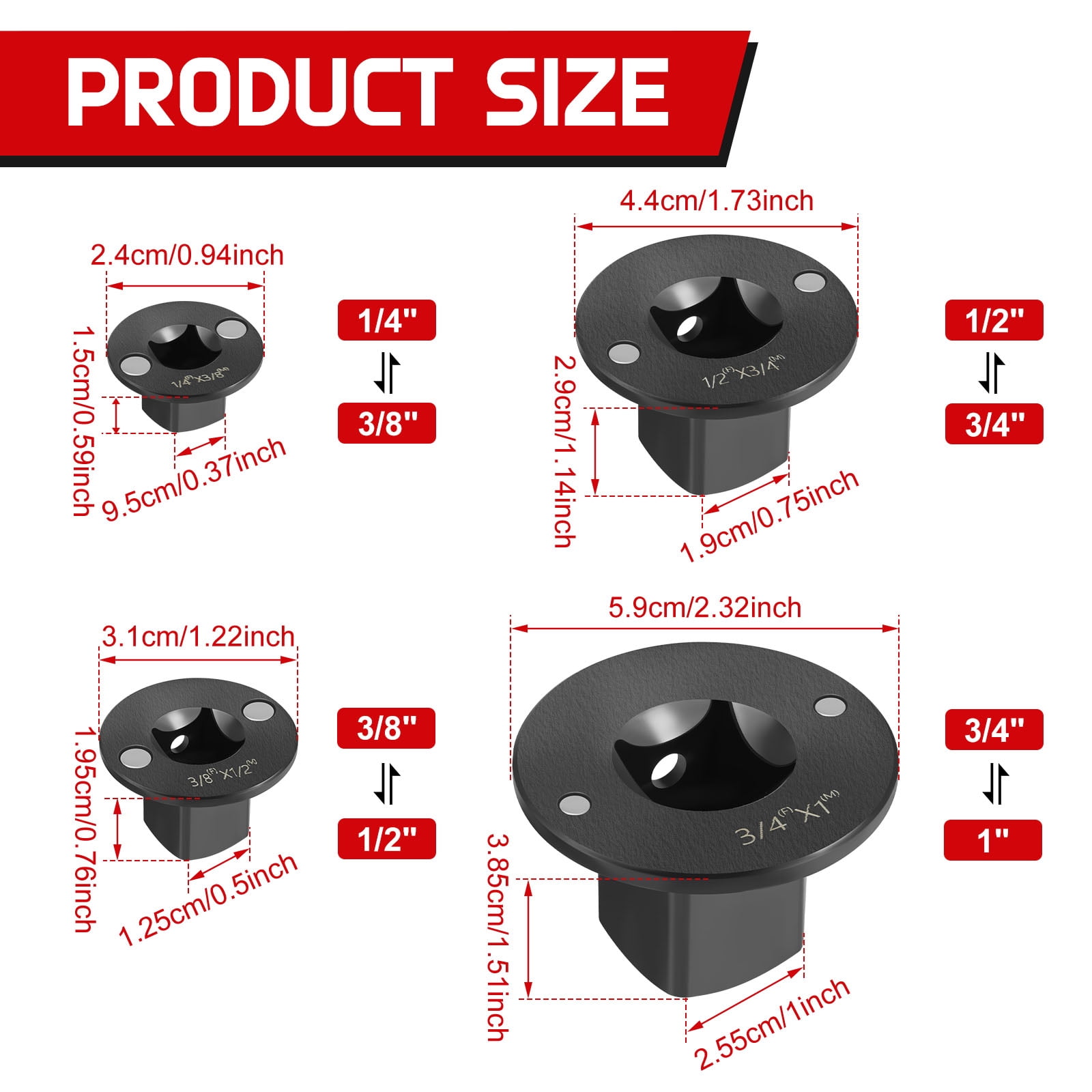 Tmwefusc Low Profile Impact Socket Adapter Set Drive Ratchet Adapter Set 1/4" to 3/8", 3/8" to 1/2", 1/2" to 3/4", 3/4" to 1" Magnetic Design Works with Socket/Wrench/Cordless Drill